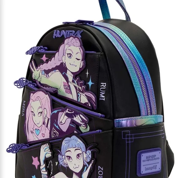 Loungefly Black Neon Pastel Huntress Character Mini Backpack - Picture 4 of 9